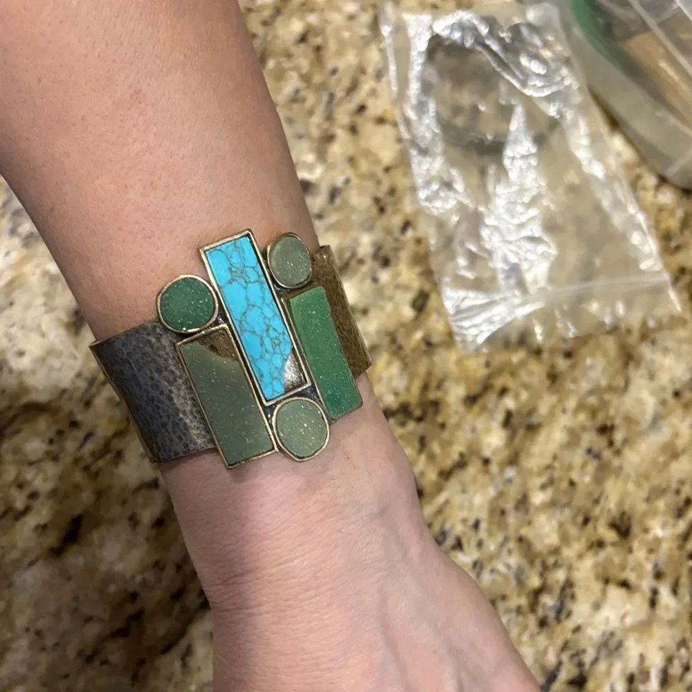 Lucky Brand Gold Cuff with Turquoise and Green Accents